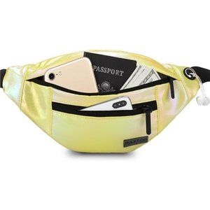 Large Crossbody Fanny Pack with 4-Zipper Pockets Gold Sports Festival Gym